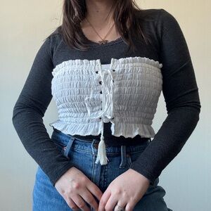 American Eagle Outfitters White Strapless Ruffle Crop Top